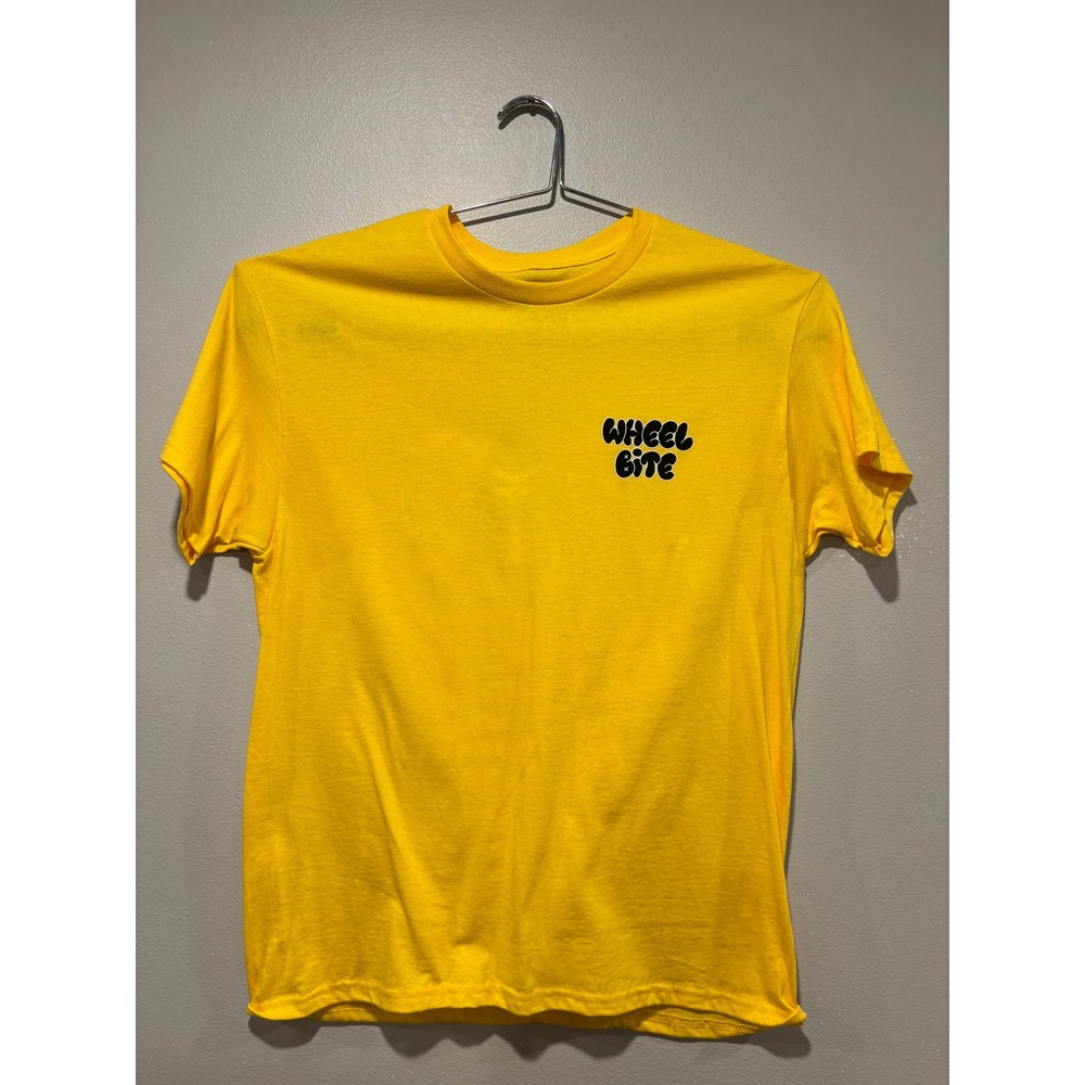 Wheel Bite Stay Focused Skeleton Skateboard Graphic T-Shirt Yellow Mens Large